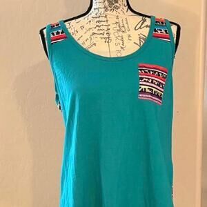 Cute Teal Tank Top with Colorful Tribal Print Accents